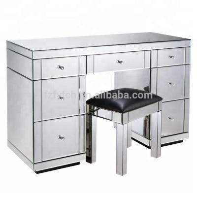 China MDF Best Selling Contemporary Spruce Furniture Mirrored 7 Drawer Dressing Table In Silver For Bedroom for sale