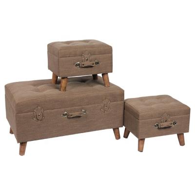 China Spacious And Exquisite Wooden Trunk 3-Piece Sustainable Fabric Storage Stool Ottoman Upholstered for sale