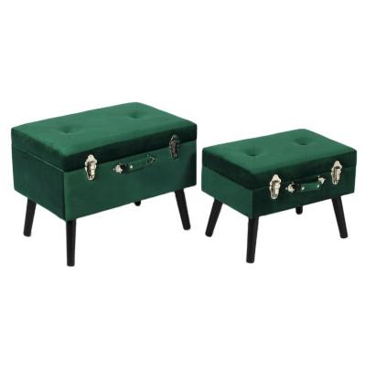 China Foldable Multicolor Storage Fabric Dark Green Bedroom 2 Pouf Ottoman Seat for sale