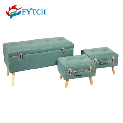 China Fuzhou FYTCH Supplier Adjustable Home Furniture Rectangle 3 Set (Height) Blue Velvet Upholstered Seat Bench for sale