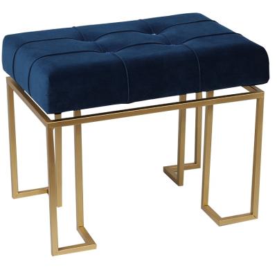 China Minimalist FYTCH Ottoman Rectangular Navy with Metal Base Velvet and Gold Tufted Cushion for sale