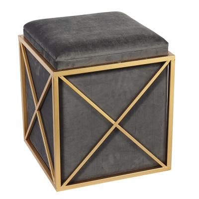 China With Metal Chic X Frame Storage Wholesale Furniture Velvet Square Ottoman Bench With Storage Function for sale