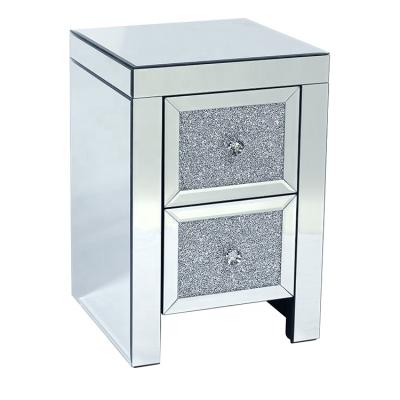 China Modern Newcomers Mirrored Venetian Crushed Diamond Crystal Mirrored 2 Drawer Side Table for sale