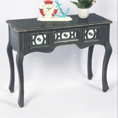 China Solid Wood Style Antique Dark Blue French Art Deco Decorative Console Table for sale