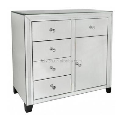 China Beveled Mirrored Surfaces Venetian Furniture Mirrored Accent Cabinet with 5 Drawers and One Door for sale