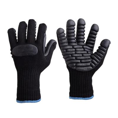 China Anti-impact Man Black 7 Gauge Polyester Coating Black Foam Rubber Shock Resistant Vibration Safety Work Gloves for sale