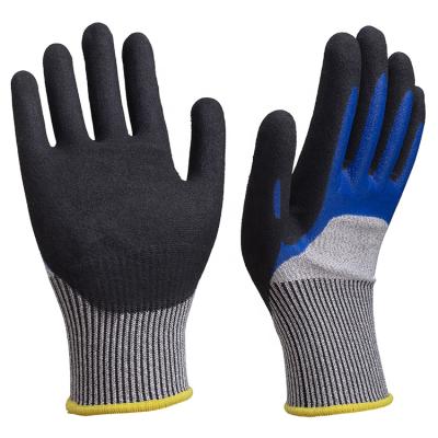 China Industrial safetyblack palm non-slip sandy cut heavy duty gloves anti-slip stacking pension and treatment for sale