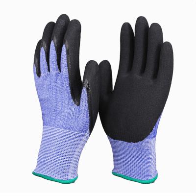 China Anti-cut Level 5 HPPE Work Mechanic Sandy Nitrile Coated Anti-Slip Cut Resistant Gloves for sale