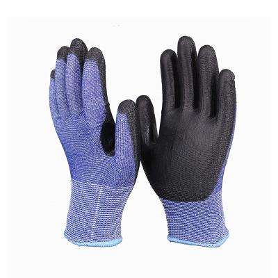 China Anti-Slip ASTM Cut Level A5 13 Gauge HPPE And Super Steel Fiber PU Coated Crotch Reinforced Cut Resistant Glove for sale