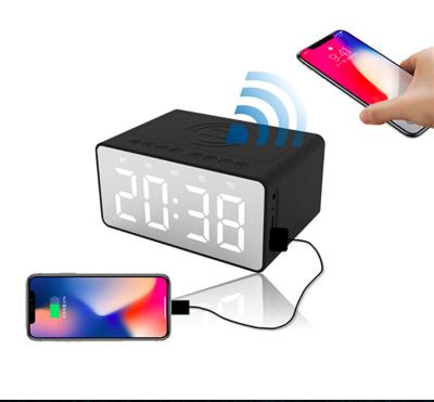 China Multi Function Alarm Clock Mirror Phone Charger Wireless BT Speaker with TF Audio Output for sale