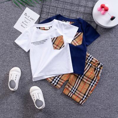 China High Quality Casual Summer Plaid Kids Clothing Sets Boys Clothing Sets Kids Shirts And Shorts Set for sale