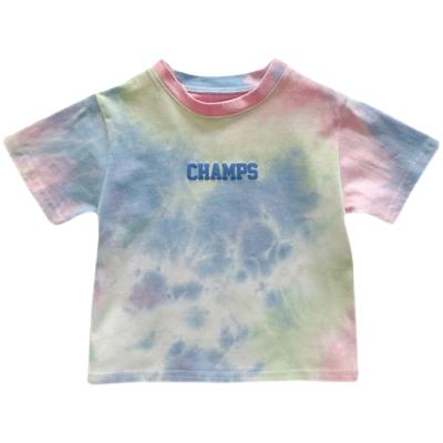 China QUICK DRY high quality customization logo tie-dyed baby T-shirt 2021 summer clothes children wear 2-12 for sale