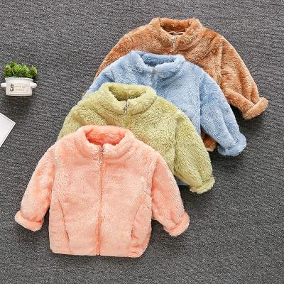 China Anti-wrinkle new boys and girls winter children's clothing solid color plush zipper stand collar coat fashion cotton warm jacket for sale