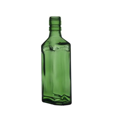 China Berlin Packaging Glass Flask Hip Beverage Bottles Juice Milk 250ml 350ml 400ml 500ml Glass Bottle Flat Green Transparent Flask Coffee for sale