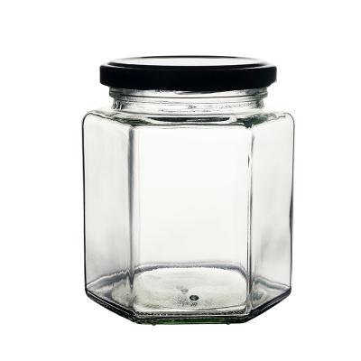 China Food Grade Berlin Packaging Hexagonal Glass Honey Jar Customized Capacity Hexagon Jar High Quality Glass for sale