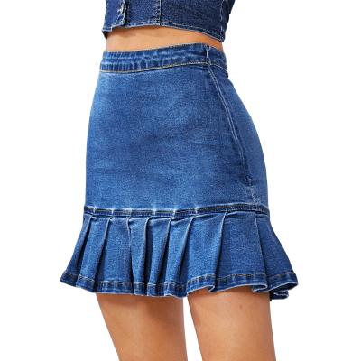 China Anti-Static Women's Ruffle A Line Slim Casual Mini Denim Skirts Pleated Shorts for sale