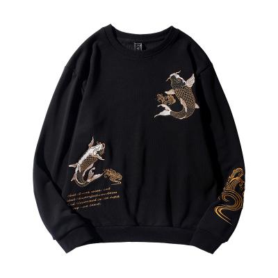 China Anti-wrinkle Plus Size Men'sLong Sleeve White Pullover Wholesale Black Cotton Embroidered Fish Hoodies And Sweatshirt for sale