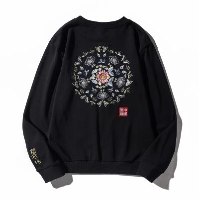 China Wholesale Anti-wrinkle China Style Men'sLong Sleeve White Pullover Black Cotton Embroidered Hoodies and Sweatshirt for sale