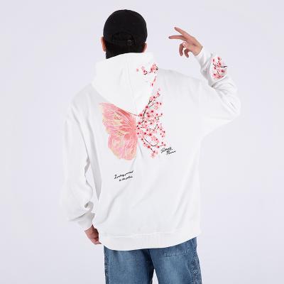 China Anti-Wrinkle Wholesale Men's Vintage Long Sleeve Butterflies Pullover High Quality Cotton Embroidered Embossed Hoodie Sweatshirts for sale