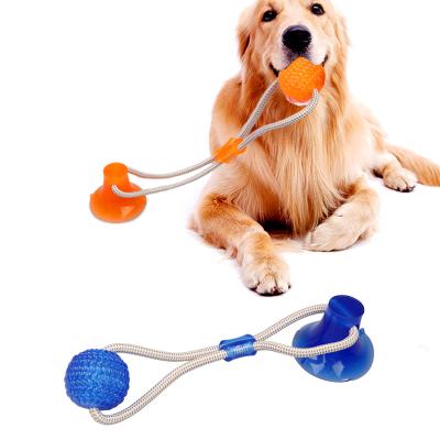 China Sustainable Pet Suction Cup Interactive Chewing Self-Playing Dog Tug Toy Dog Chew Pull Toy with Chew Rubber Ball for Small Medium Large Dogs for sale