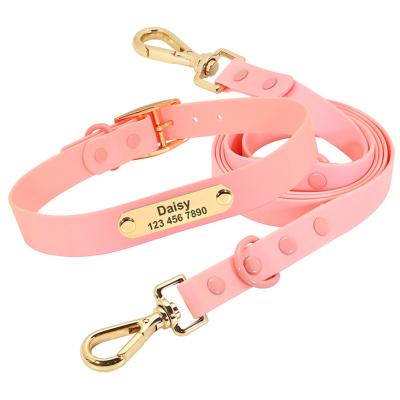 China Quick Release Custom Engraved Dog Collar Leash Set Waterproof PVC Dogs Cat Necklace Personalized Pet ID Collars Lead Rope For Small Large Dogs for sale