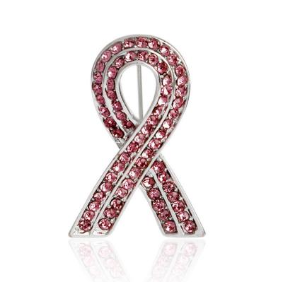 China Wholesale Stylish Breast Cancer Logo Awareness Pin Rhinestone Europe EASE Red Pink Ribbon Brooch Lapel Pin for sale