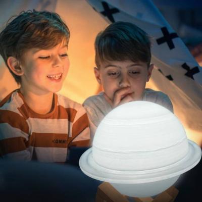 China 16 Colors 2021 Baby Night Light Desk Saturn LED Night Light Rechargeable LED Wooden Stand Kids Night Lamps White for sale