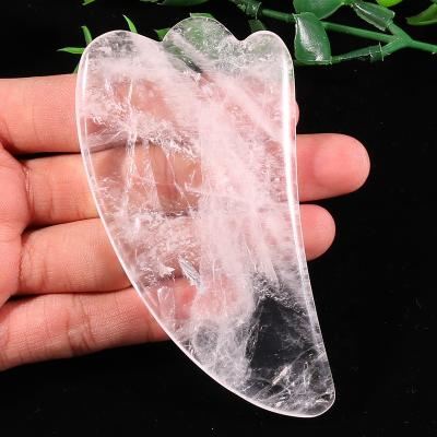 China Crystal Clear Gua Sha Board Body Eye Guasha Face Natural White Beauty Custom Face Quartz Facial Massager for sale