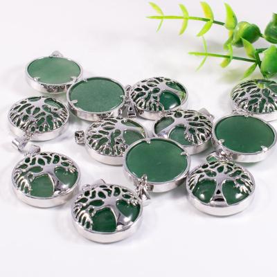 China Charms Natural Green Aventurine Stone Chakra Tree Of Life Necklace Pendant Charms For Jewelry Making for sale