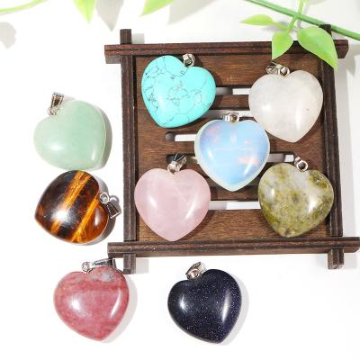 China Charms 30mm Large Healing Natural Rose Quartz Crystal Stone Heart Pendant For Jewelry Making Charms Fashionable Accessories for sale