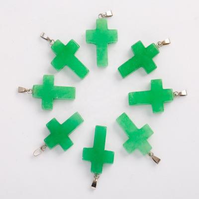 China Wholesale Charms Charms Natural Crystal Gemstone Malaysian Jade Stone Cross Pendant For Jewelry Making 18x25mm for sale