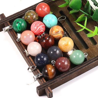 China Charms Natural Stone Round Charm Crystal Quartz Stone Round Ball Pendant For DIY Necklaces Jewelry Making for sale