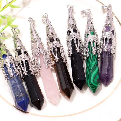 China Charm 77mm Charms Natural Quartz Crystal Point Pendants Long Hexagonal Headed Reiki Chakra Healing Stone Pendant For Jewelry Making for sale