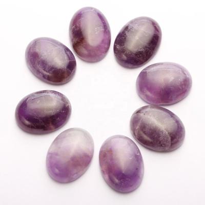 China Diy Ring Jewelry Accessories Wholesale Amethyst Flat Back Stone Cabochon 15x20mm Oval Natural Crystal Stone Beads For Ring Jewelry Making for sale