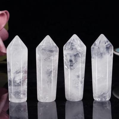 China Feng Shui Small Natural Healing Point White Crystal Hexagonal Point Tower Gemstone Quartz Column Ornaments for sale