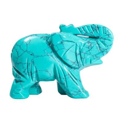 China Europe 3inch Natural Blue Turquoise Stone Elephant Figurines Decorative Animal Elephant Decorated Statue for sale