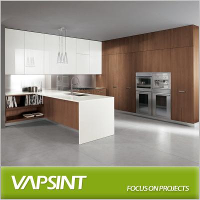 China Modern white lacquer and brown wood veneer kitchen for sale