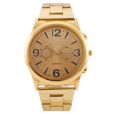 China Gold Popular Big Dial Alarm Three Eye Men's Quartz Watch Steel Band Men's Digital Watch Men's Watch for sale