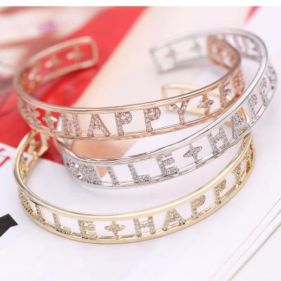 China TRENDY Fashion Selling Letter Star Bracelet High Quality Copper Inlaid Zircon Hollow Fashion Bangle Soft Jewelry for sale