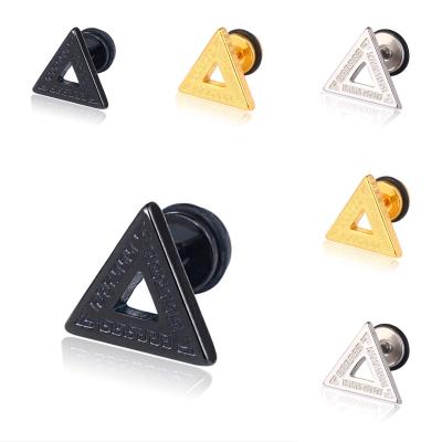 China Punk explosive titanium steel earrings style stainless steel geometric asymmetrical equilateral triangle earrings factory direct sales for sale