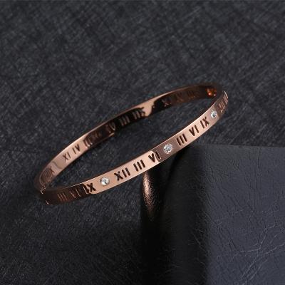 China Central Institute of Statistics minority design hand punk titanium steel Roman numeral Korean decoration bracelet personality fresh wind bracelet for sale