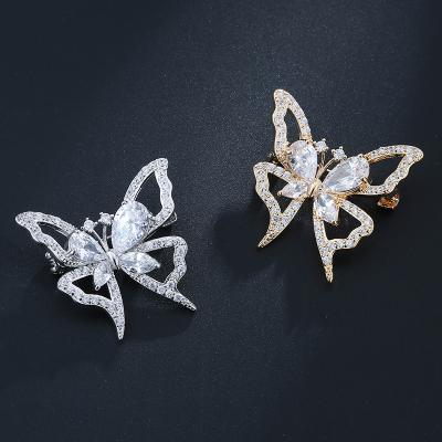 China The natural copper fashion style butterfly zircon brooch manufacturer the brooch wedding direct selling women's clothing accessories for sale