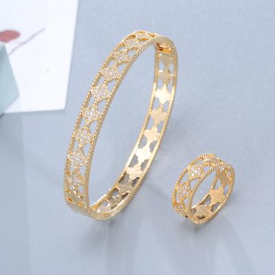 China BOHEMIA Fashion Hot Selling Popular Zircon Bracelet Ring Set Four Copper Inlaid Leaf Flower Hollow High Quality Women Accessories for sale