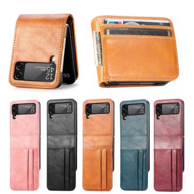 China Leather Anti-drop Pocket Phone Case For Samsung z Flip 3 Luxury PU Cell Phone Accessories For Galaxy z Flip 3 for sale