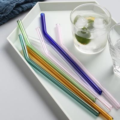 China Straw Ins Wind Color Mixing Bar Milk Tea Juice Beverage Tube Bent Straw Water Disposable Simple Heat Resistant Glass Clear Cup for sale