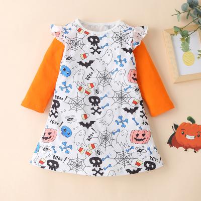 China Breathable Kids Dresses For Girls Halloween Clothes Cotton Christmas Print Animal Flying Sleeve Dress Toddler Girl Long Autumn Clothes 1-6Y for sale