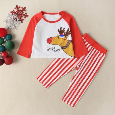 China Kid Boys Girls Christmas Casual Clothes Sets Christmas New Year Baby Boy Girl Long Sleeve Red Pants Deer T-shirt Stripe 2Pcs Teams Hot for sale