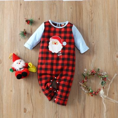 China Polyester/Cotton New Christmas Baby Clothes Cute Baby Rompers Plaid Santa Claus Patchwork Long Sleeve Baby Overalls Festival Playsuit 0-18M for sale