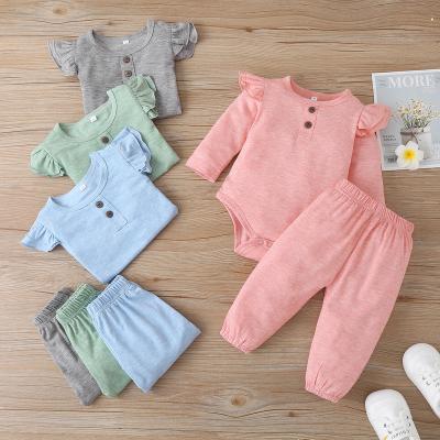 China Breathable Baby Clothes Winter Set Autumn Cotton Pure Color Button Baby Set Keep Warm Baby Set 0-18M for sale