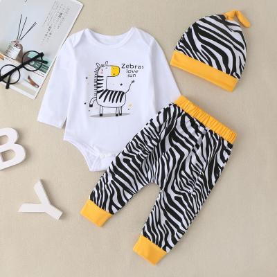 China Breathable Newborn Baby Boy Clothes Set 3 Pieces Zebra Animal Baby Cartoon Romper+zebra Striped Trousers+hat Baby Clothes Winter 0-12M for sale